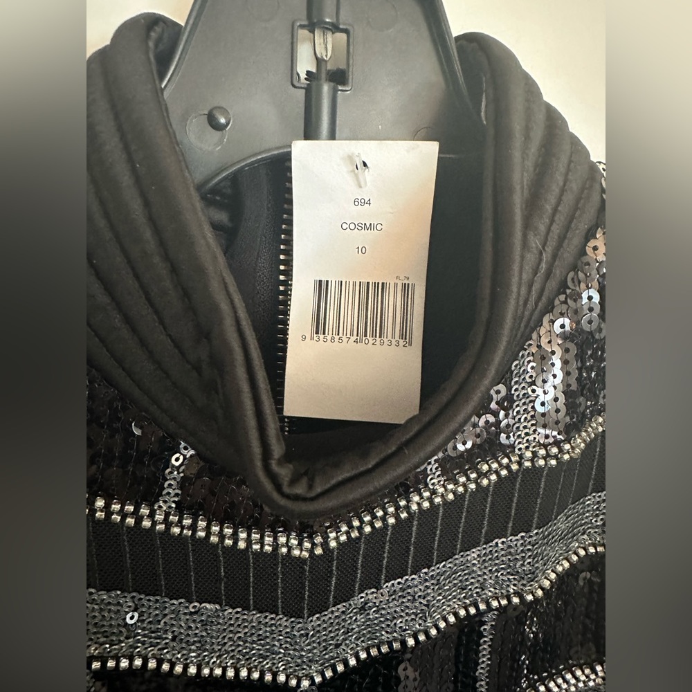 Zhivago Black and Silver Sequin Long Sleeve High-Slit Gown - Picture 8 of 11